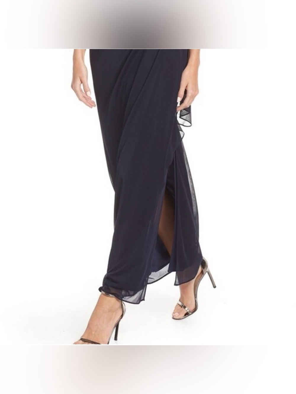 ALEX EVENINGS Embellished Navy Blue Cold Shoulder Column Gown - Picture 3 of 16